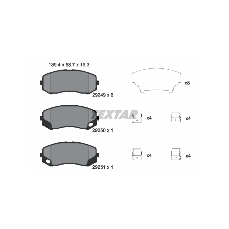 Jeu de 4 plaquettes de frein avant TEXTAR 2924901