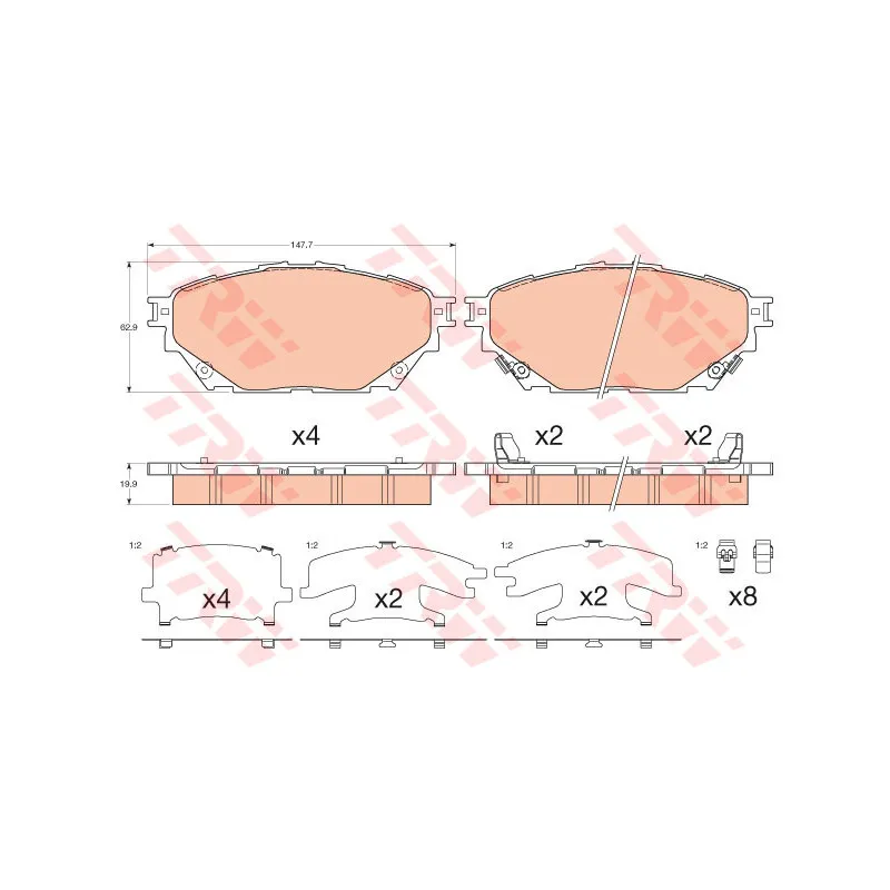 Jeu de 4 plaquettes de frein avant TRW GDB3611