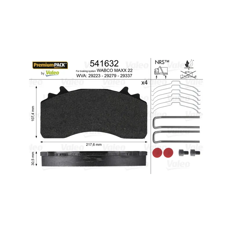 Jeu de 4 plaquettes de frein arrière VALEO 541632