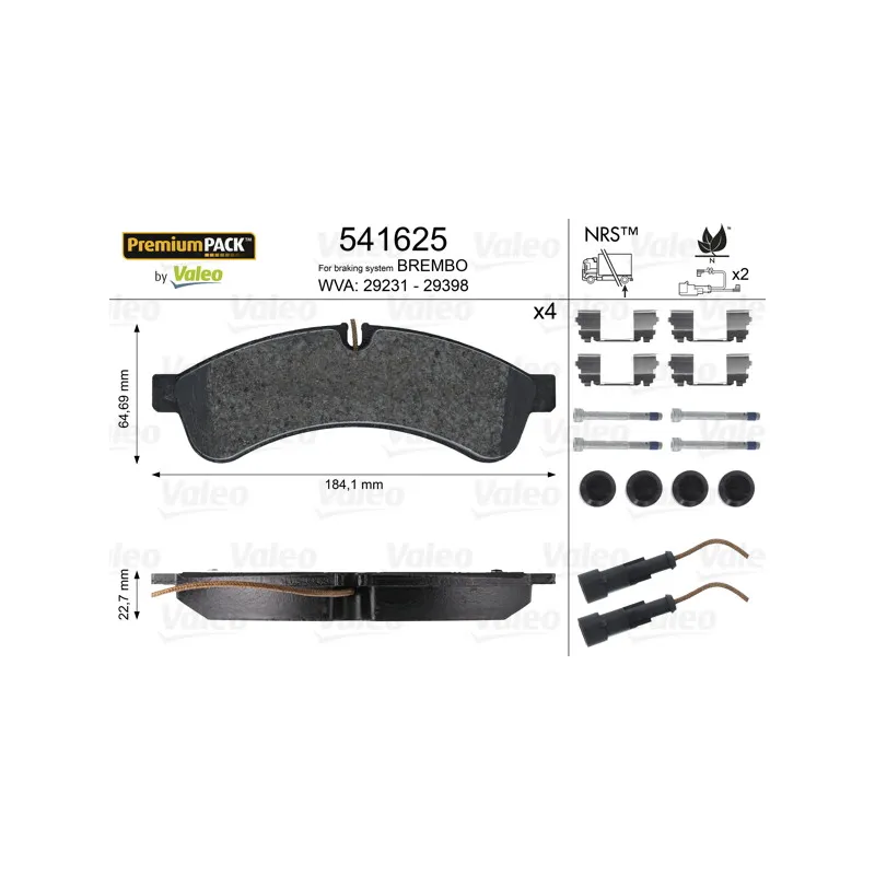 Jeu de 4 plaquettes de frein arrière VALEO 541625