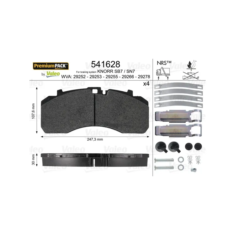 Jeu de 4 plaquettes de frein avant VALEO 541628