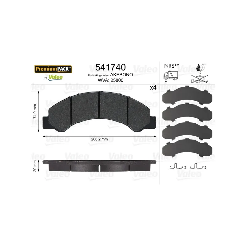 Jeu de 4 plaquettes de frein avant VALEO 541740