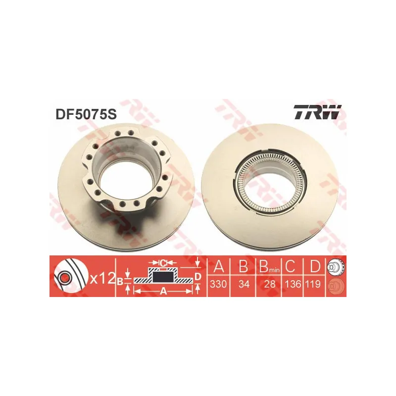 Jeu de 2 disques de frein arrière TRW DF5075S