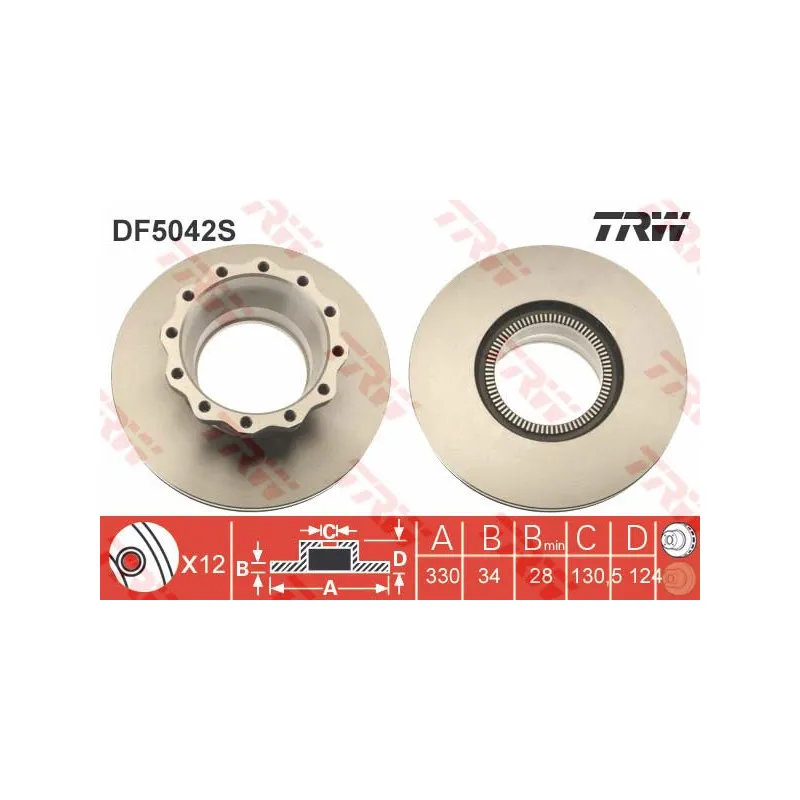 Jeu de 2 disques de frein arrière TRW DF5042S