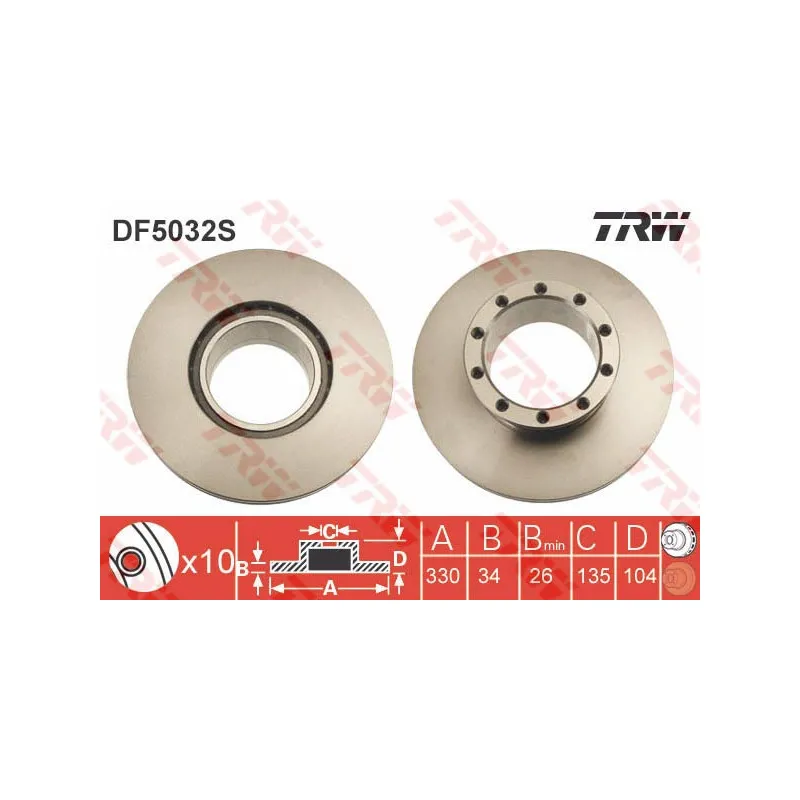 Jeu de 2 disques de frein avant TRW DF5032S