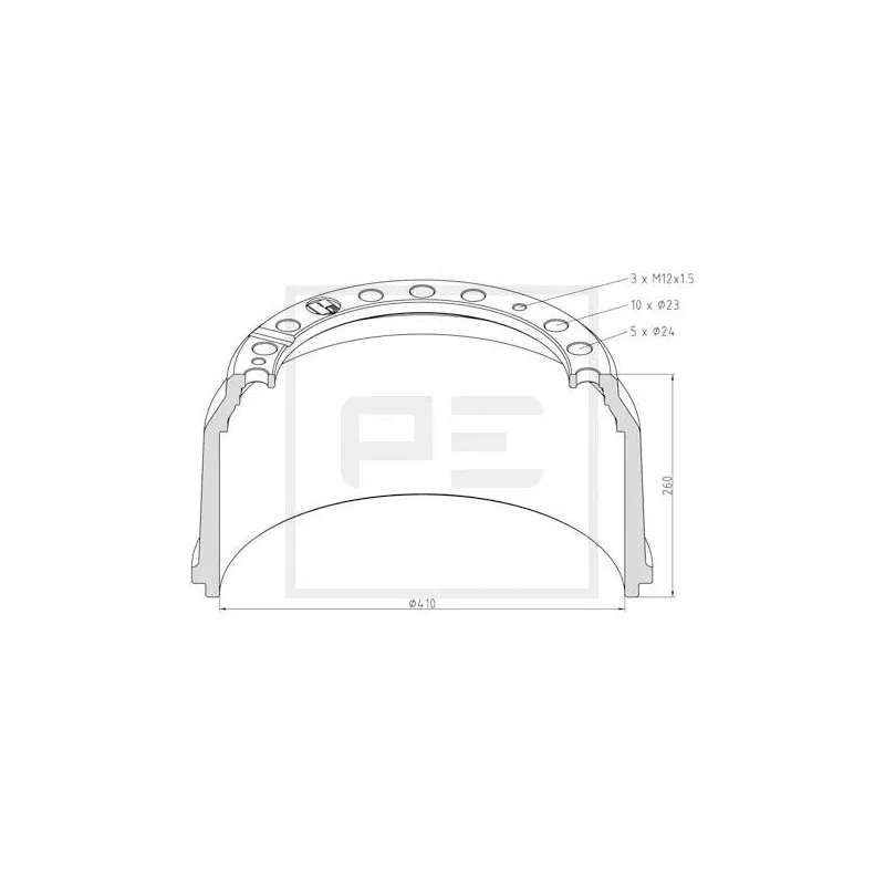 Tambour de frein PE Automotive 016.498-00A