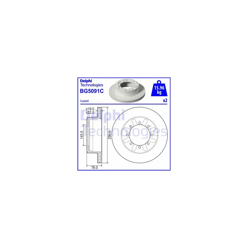 Jeu de 2 disques de frein arrière DELPHI BG5091C