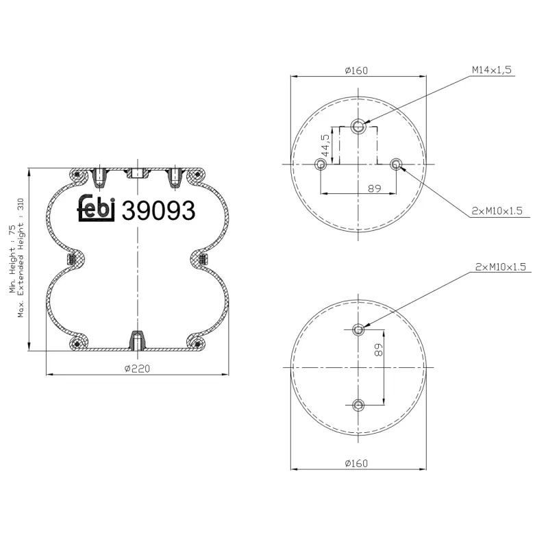 Soufflet à air, suspension pneumatique FEBI BILSTEIN 39093