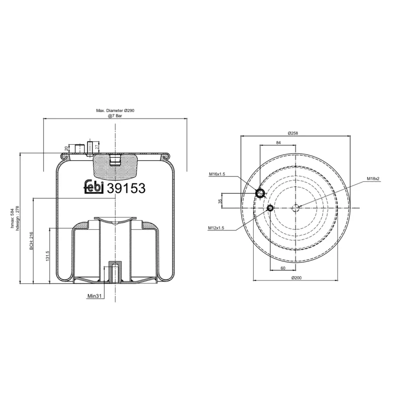 Soufflet à air, suspension pneumatique FEBI BILSTEIN 39153