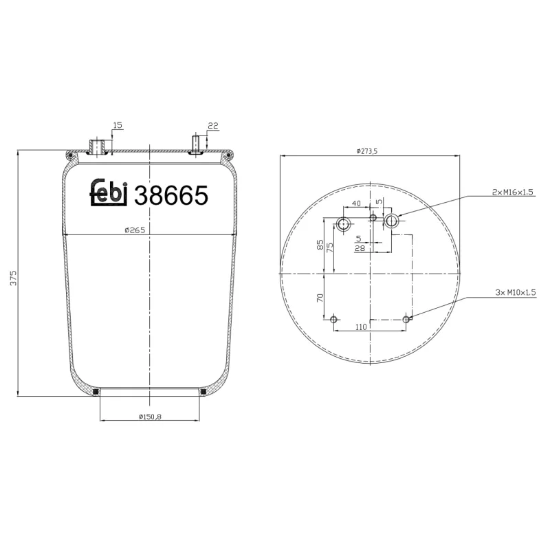 Soufflet à air, suspension pneumatique FEBI BILSTEIN 38665