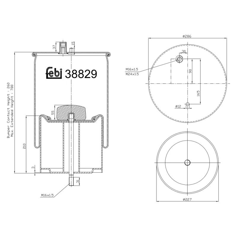 Soufflet à air, suspension pneumatique FEBI BILSTEIN 38829