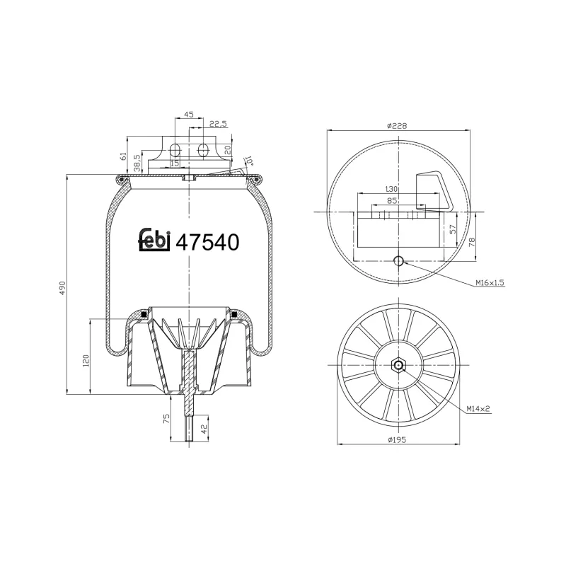 Ressort pneumatique, suspension pneumatique avant droit FEBI BILSTEIN 47540