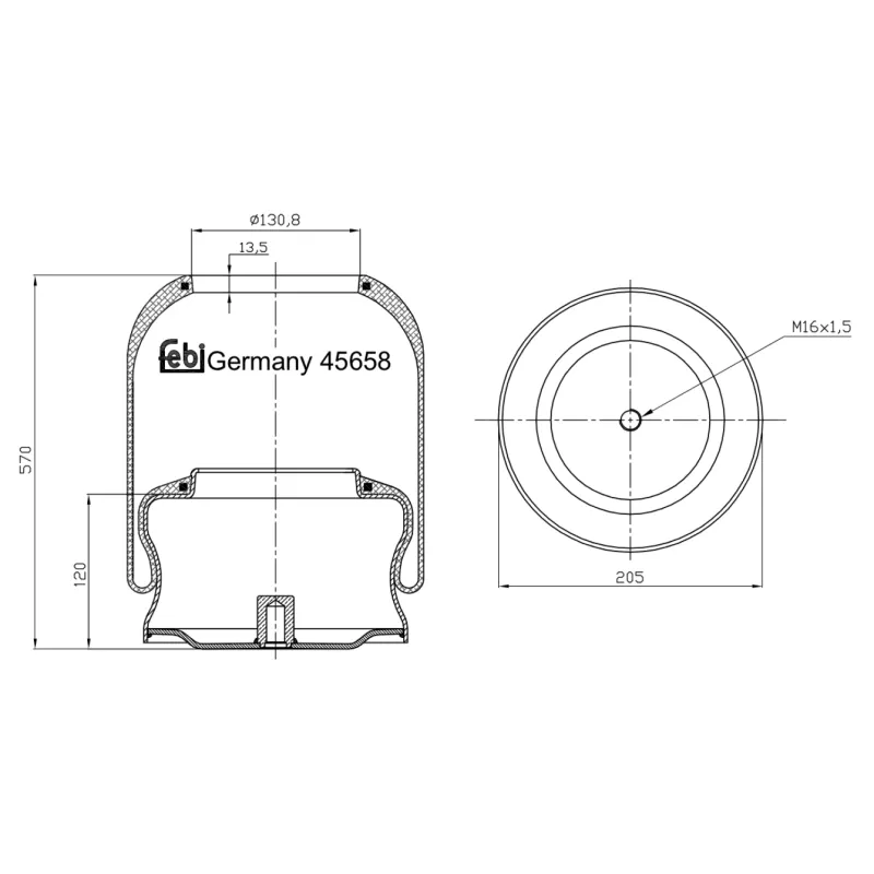 Soufflet à air, suspension pneumatique FEBI BILSTEIN 45658