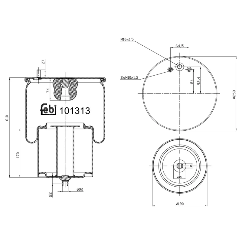 Soufflet à air, suspension pneumatique FEBI BILSTEIN 101313