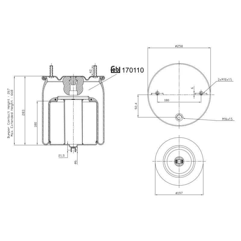 Soufflet à air, suspension pneumatique FEBI BILSTEIN 170110