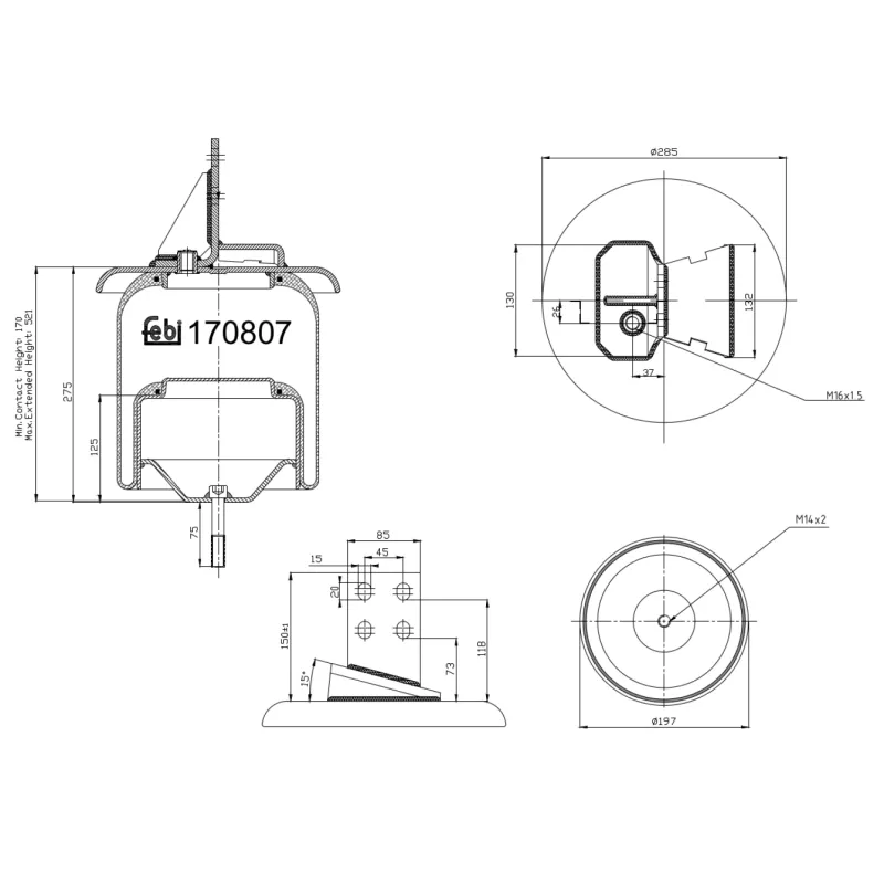 Ressort pneumatique, suspension pneumatique arrière droit FEBI BILSTEIN 170807