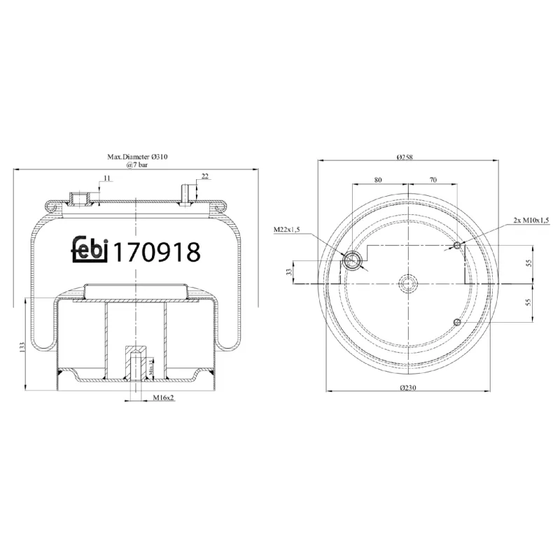 Ressort pneumatique, suspension pneumatique FEBI BILSTEIN 170918