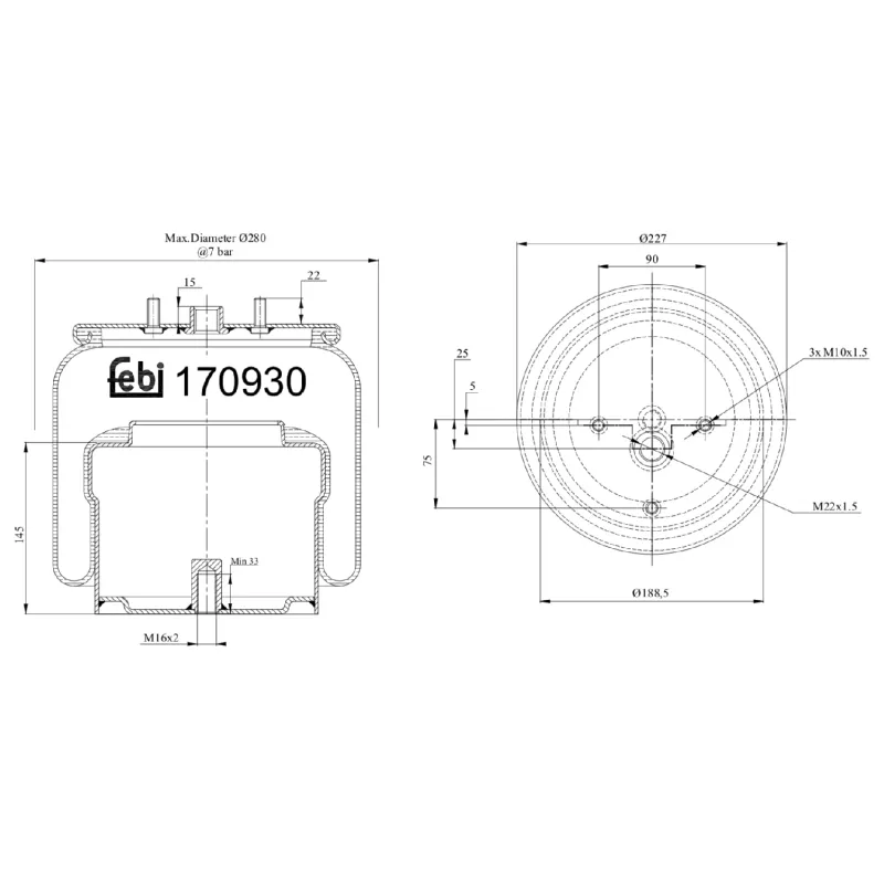 Ressort pneumatique, suspension pneumatique FEBI BILSTEIN 170930