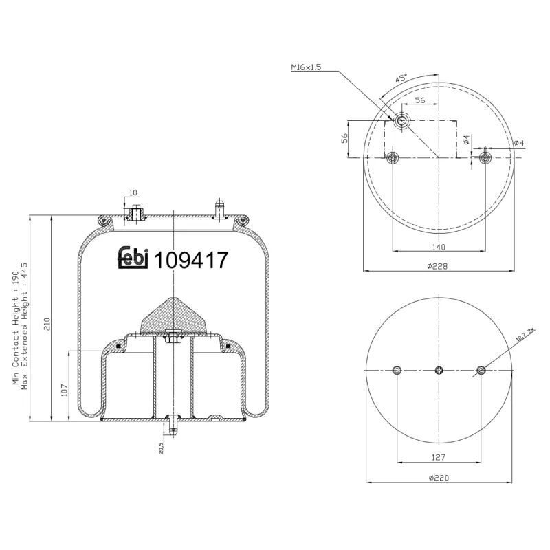 Soufflet à air, suspension pneumatique FEBI BILSTEIN 109417