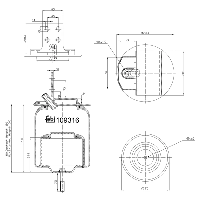 Soufflet à air, suspension pneumatique FEBI BILSTEIN 109316