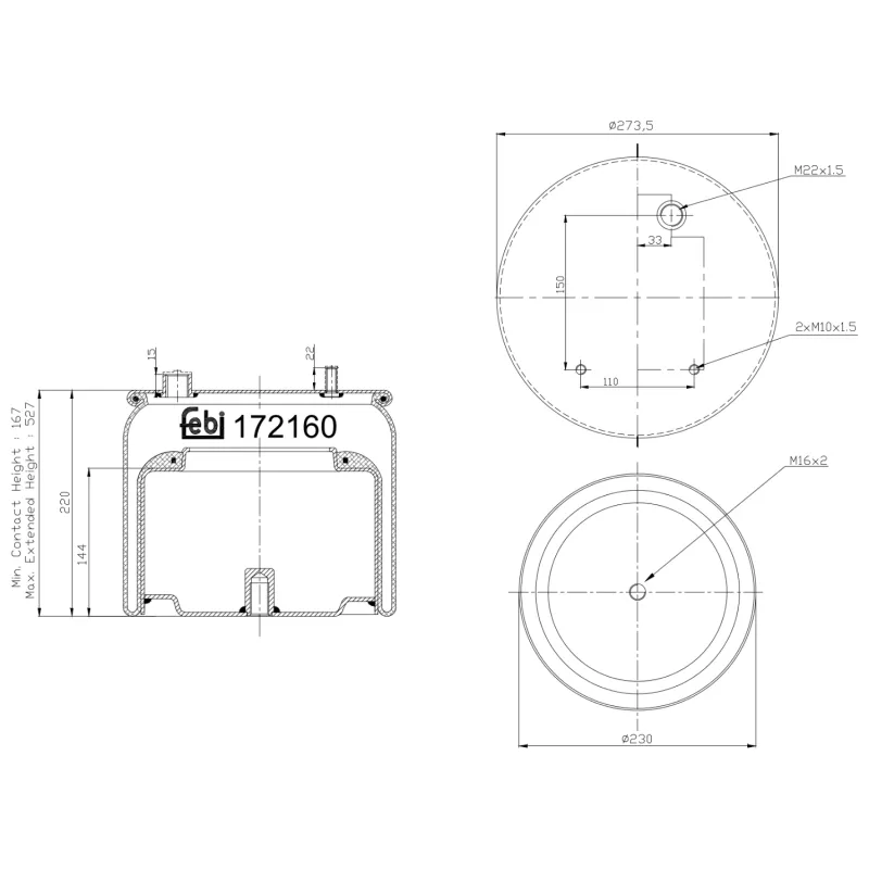 Ressort pneumatique, suspension pneumatique FEBI BILSTEIN 172160
