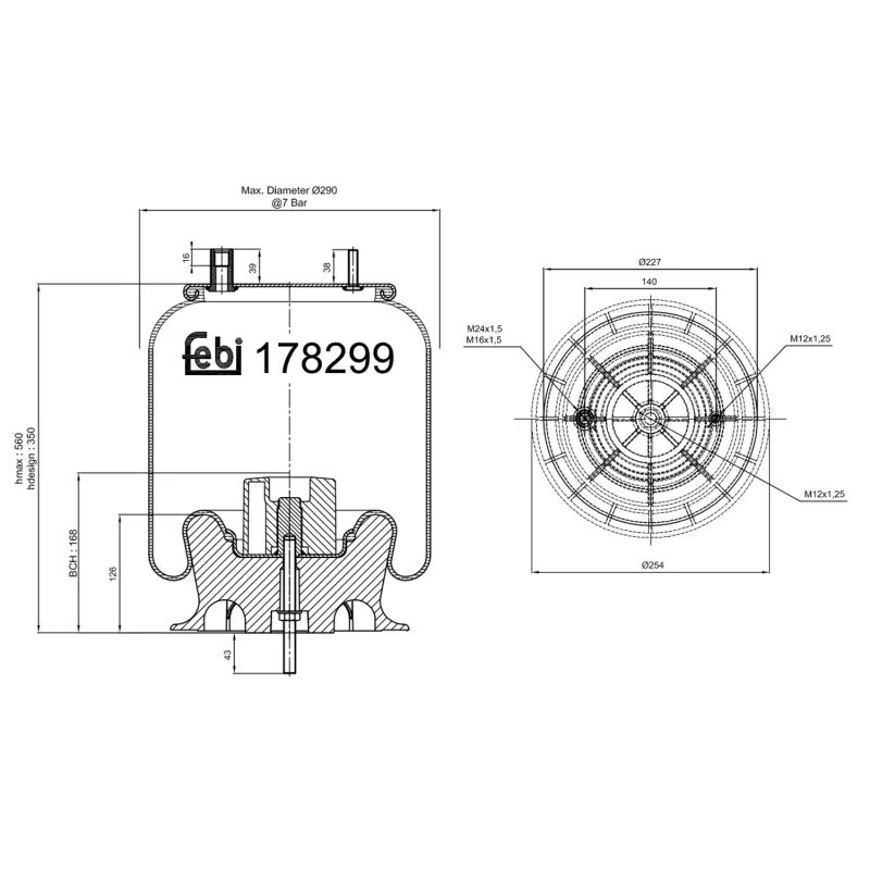 Ressort pneumatique, suspension pneumatique FEBI BILSTEIN 178299