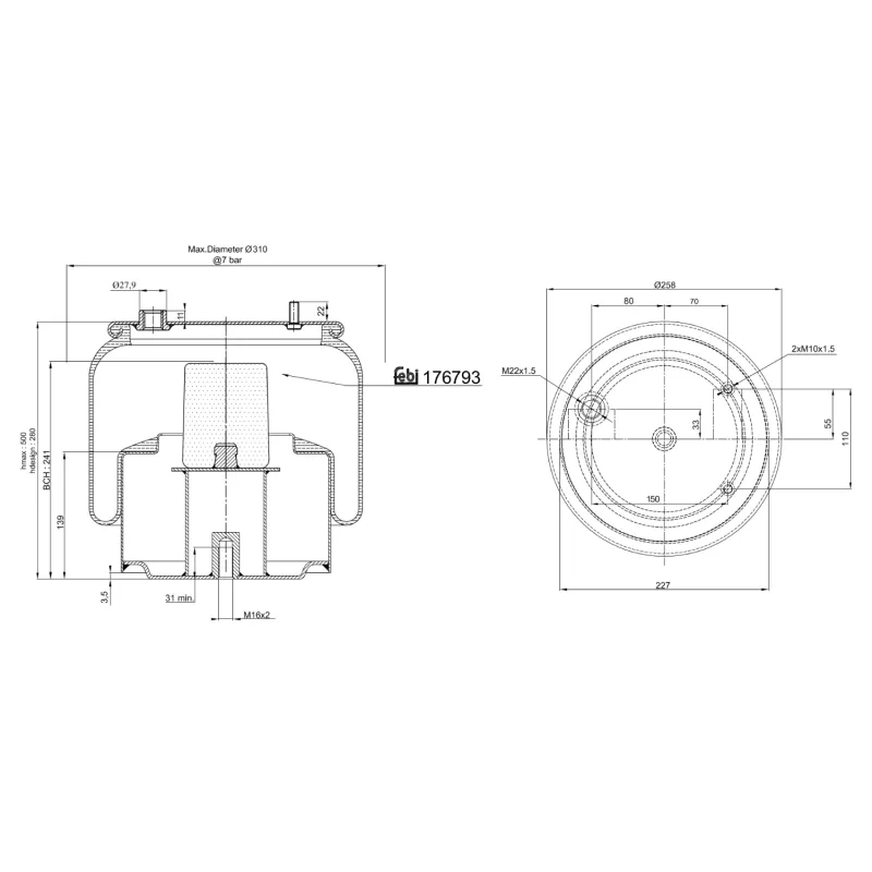 Ressort pneumatique, suspension pneumatique FEBI BILSTEIN 176793
