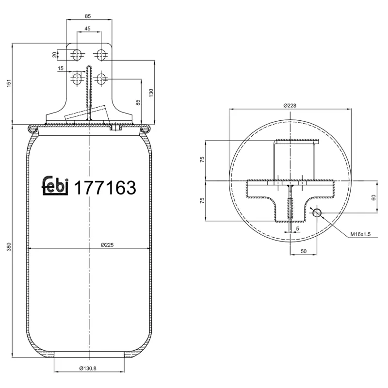 Ressort pneumatique, suspension pneumatique arrière gauche FEBI BILSTEIN 177163