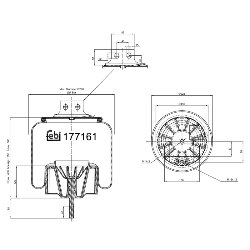 Ressort pneumatique, suspension pneumatique avant gauche FEBI BILSTEIN 177161