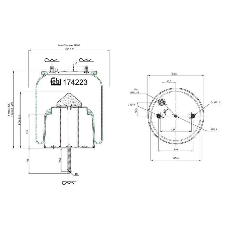Ressort pneumatique, suspension pneumatique FEBI BILSTEIN 174223