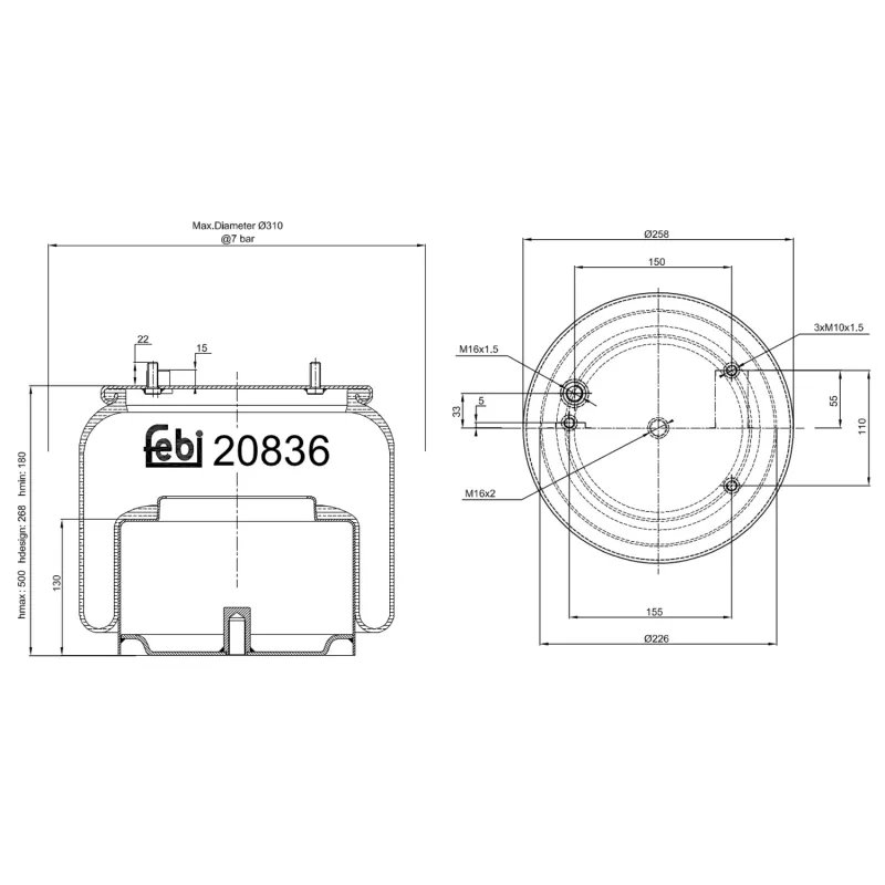 Soufflet à air, suspension pneumatique FEBI BILSTEIN 20836
