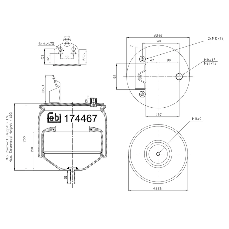 Ressort pneumatique, suspension pneumatique FEBI BILSTEIN 174467