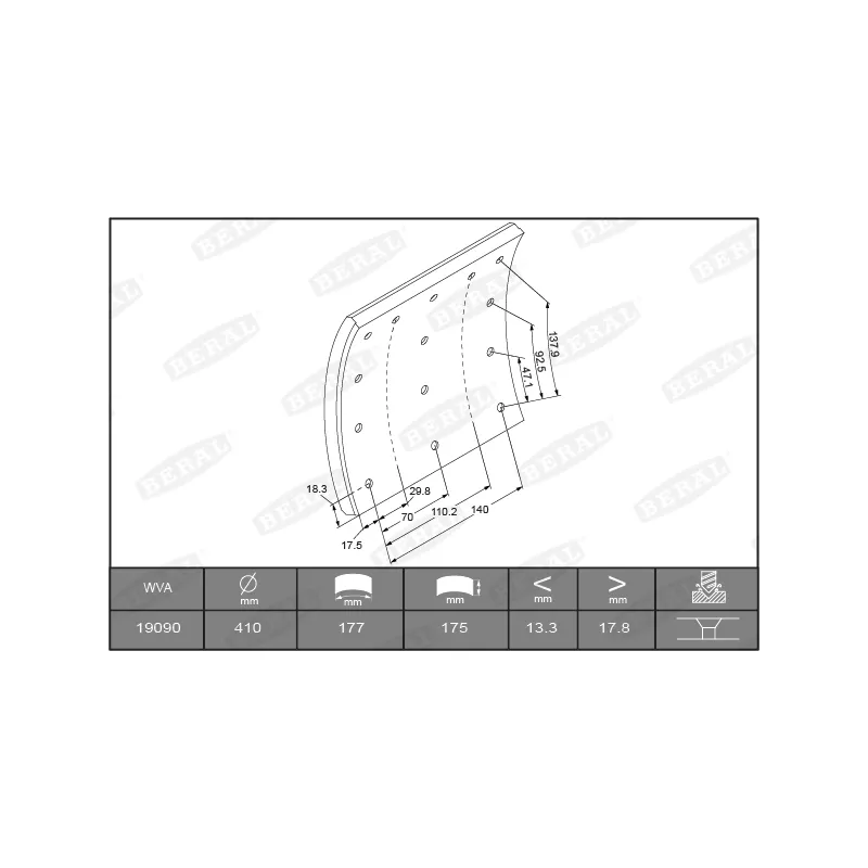 Garniture de sabot de frein BERAL KBL19090.2-1627