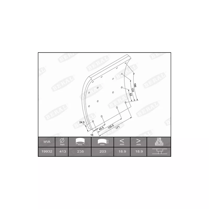 Garniture de sabot de frein BERAL KBL19932.0-1637