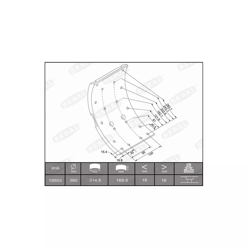 Garniture de sabot de frein BERAL KBL19503.0-1626