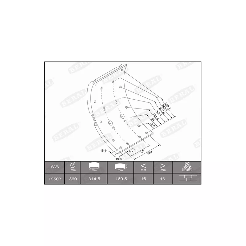 Garniture de sabot de frein BERAL KBL19503.0-1637