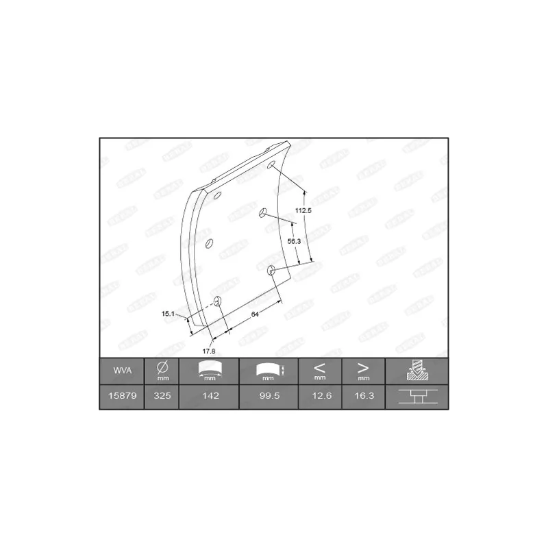 Garniture de sabot de frein BERAL 15879 16,50 60 8 1649