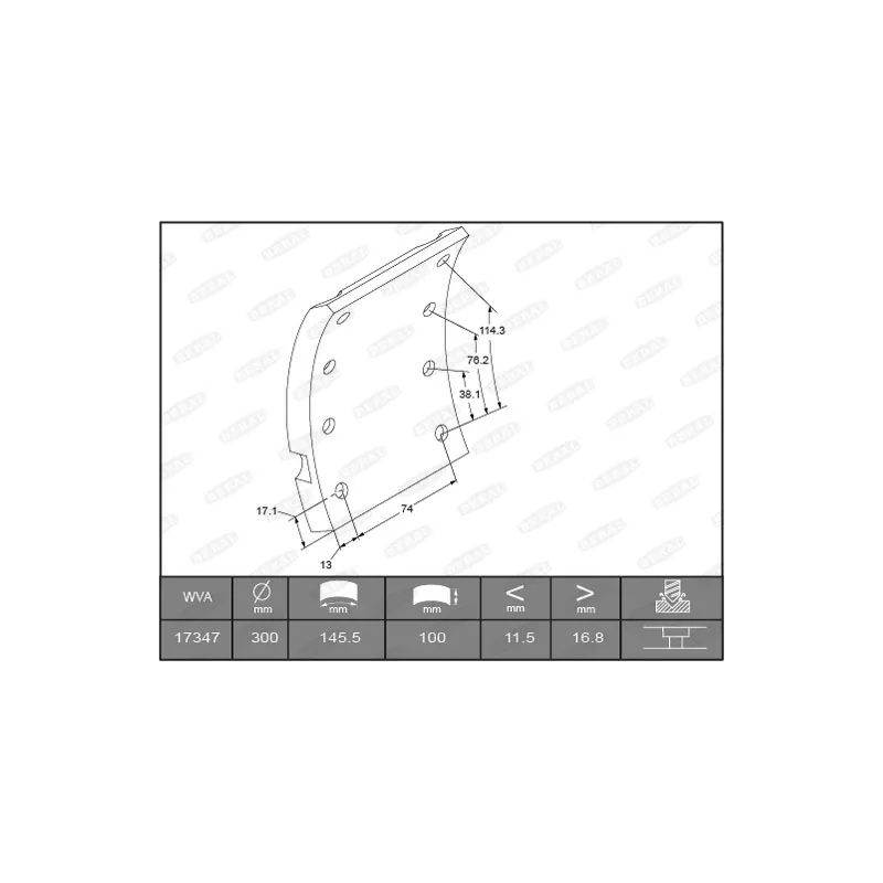 Garniture de sabot de frein BERAL 17347 17,00 00 8 1561