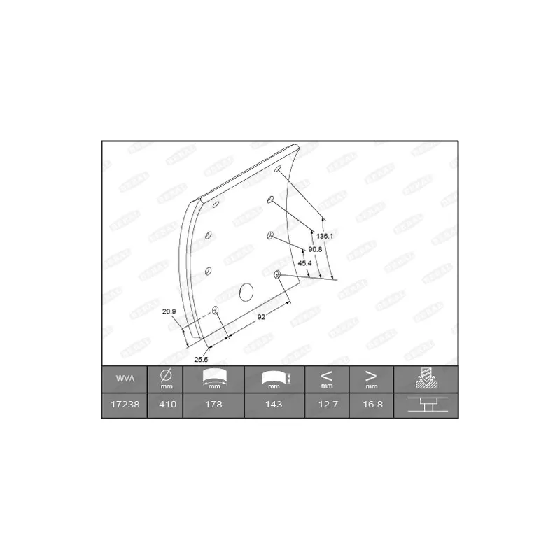 Garniture de sabot de frein BERAL 17238 17,00 00 8 1549
