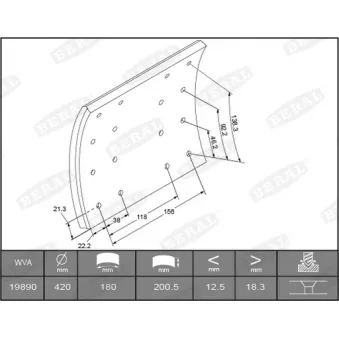 Garniture de sabot de frein BERAL 19890 20,50 60 6 1616