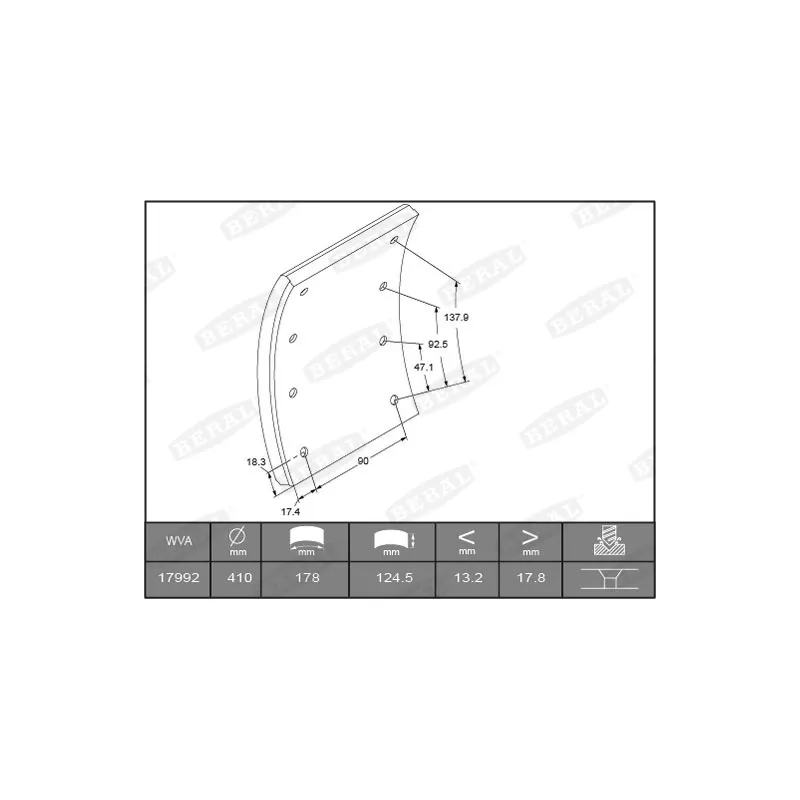 Garniture de sabot de frein BERAL 17992 19,30 60 8 1627