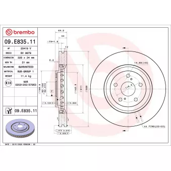 Jeu de 2 disques de frein arrière BREMBO 09.E835.11