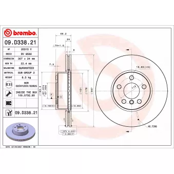Jeu de 2 disques de frein arrière BREMBO 09.D338.21