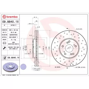 Jeu de 2 disques de frein arrière BREMBO 09.8840.1X