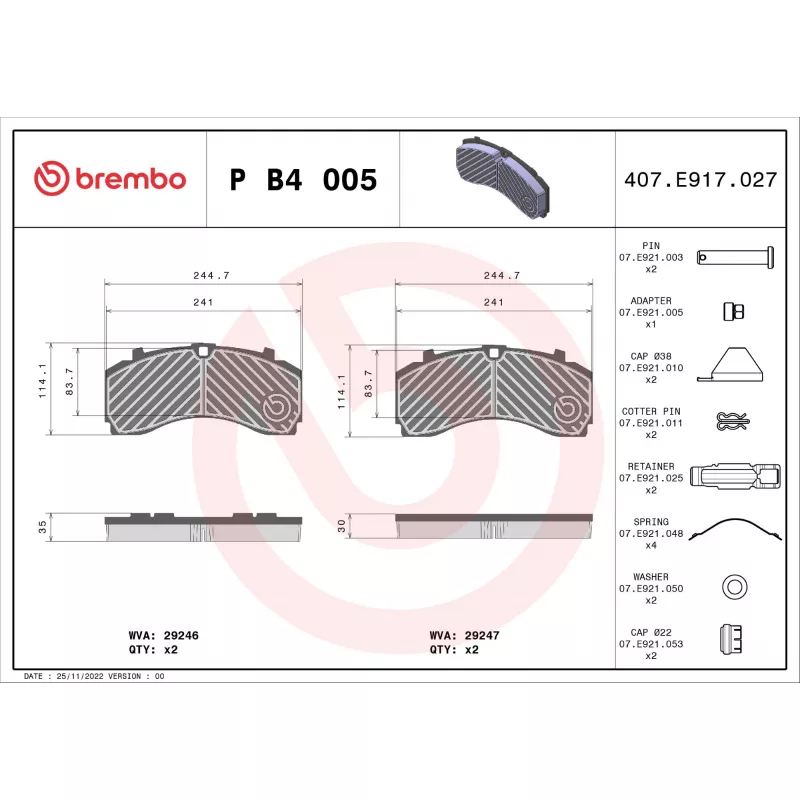 Jeu de 4 plaquettes de frein avant BREMBO P B4 005