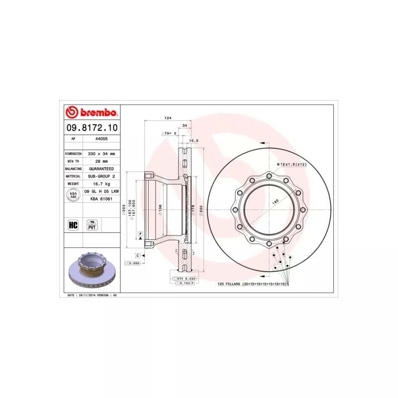 Jeu de 2 disques de frein arrière BREMBO 09.8172.10