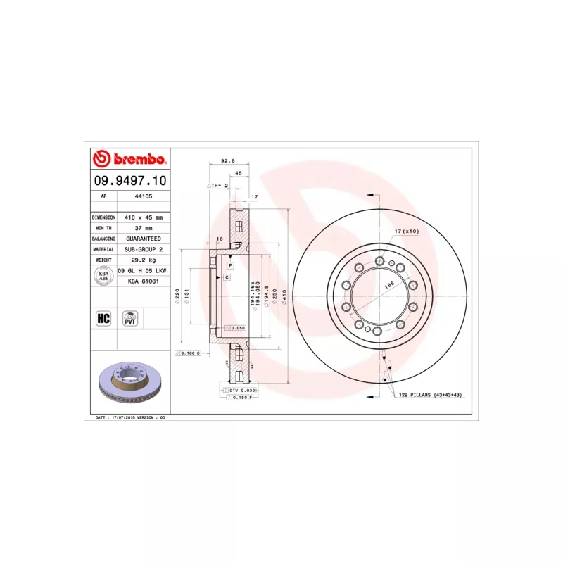 Jeu de 2 disques de frein avant BREMBO 09.9497.10