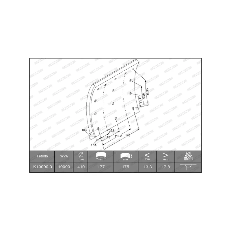 Kit de garnitures de frein, frein à tambour FERODO K19090.0-F3526