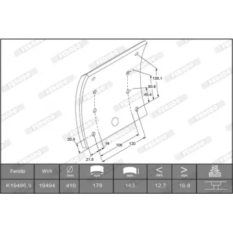 Kit de garnitures de frein, frein à tambour FERODO