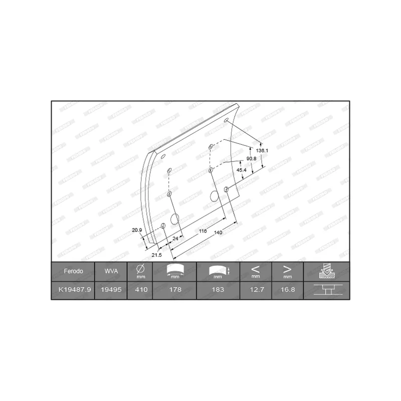 Kit de garnitures de frein, frein à tambour FERODO K19487.0-F3672